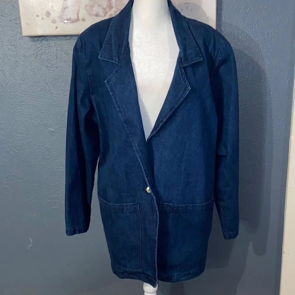 Vintage oversized Small Hunters Run Dark Blue Jean blazer Jacket